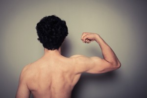 Rear view of athletic young man